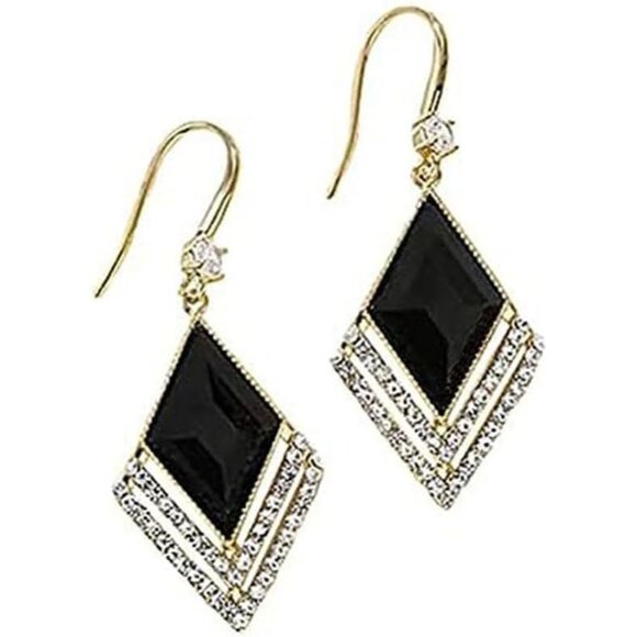 Black Gold Lightweight Statement Dangle Hypoallergic Earrings For Women Trendy - Picture 1 of 8